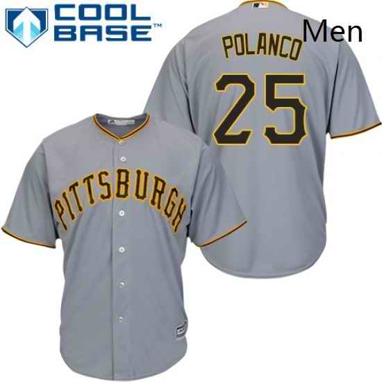 Mens Majestic Pittsburgh Pirates 25 Gregory Polanco Replica Grey Road Cool Base MLB Jersey